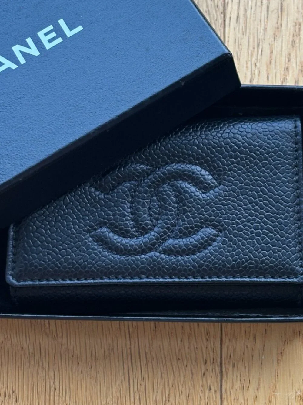 Authentic CHANEL Black Leather 6-Key Holder | Gold Hardware